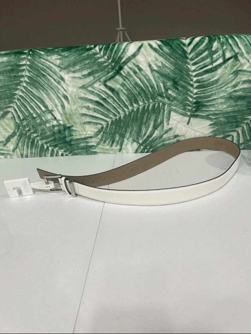 Michael Kors White Textured Leather Belt with Silver Buckle